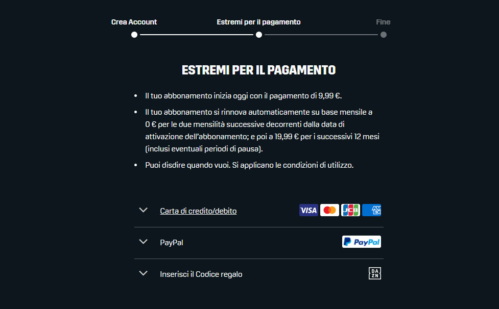 riattiva abbonamento dazn