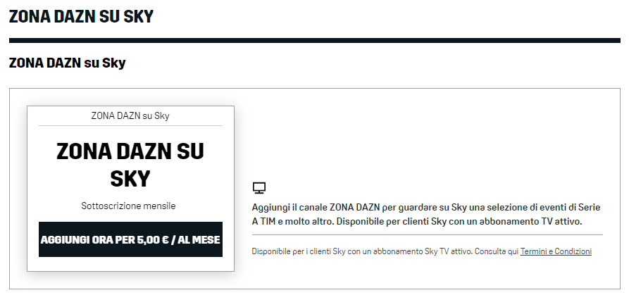 zona dazn su sky 2